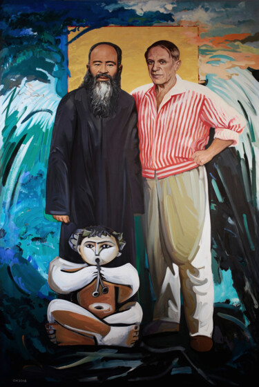 Картина под названием "Daqian et Picasso" - Orest Hrytsak, Подлинное произведение искусства, Акрил Установлен на Деревянная…