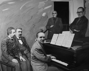 Ζωγραφική με τίτλο "Cinéma et Musique" από Orest Hrytsak, Αυθεντικά έργα τέχνης, Λάδι Τοποθετήθηκε στο Ξύλινο φορείο σκελετό