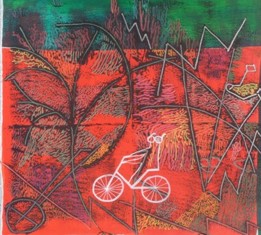 Malerei mit dem Titel "En roue libre" von O.M.A., Original-Kunstwerk, Acryl