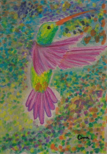 Pittura intitolato "Colibri" da O.M.A., Opera d'arte originale, Gouache