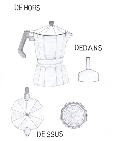 Drawing titled "Cafetière italienne" by O.M.A., Original Artwork, Pencil