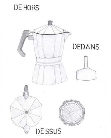 Disegno intitolato "Cafetière italienne" da O.M.A., Opera d'arte originale, Matita