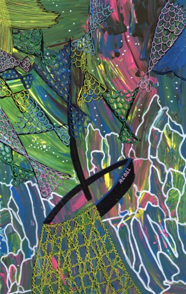 Pêche miraculeuse Peinture intitulée "Pêche miraculeuse" par O.M.A., Œuvre d'art originale, Acrylique