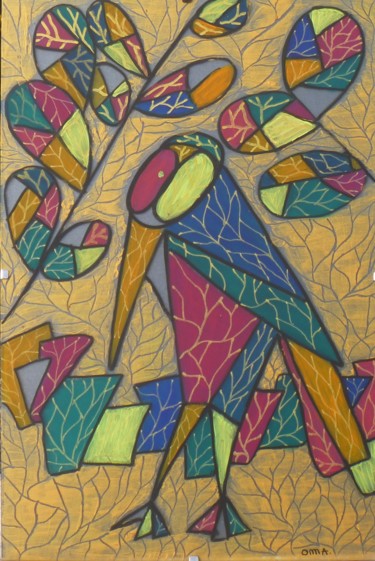 Malerei mit dem Titel "L'échassier" von O.M.A., Original-Kunstwerk, Acryl