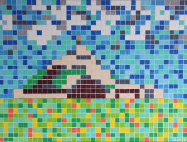 「Le Mont Saint-Pixel」というタイトルの絵画 O.M.A.によって, オリジナルのアートワーク, マーカー 段ボールにマウント
