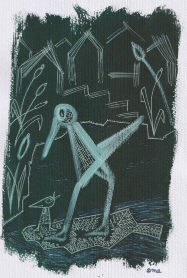 Dibujo titulada "Radeau" por O.M.A., Obra de arte original, Tinta