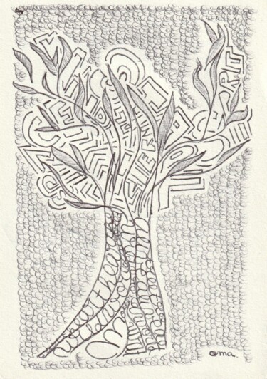 Dibujo titulada "Tree" por O.M.A., Obra de arte original, Bolígrafo