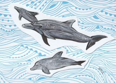 Drawing titled "Dauphins" by O.M.A., Original Artwork, Marker