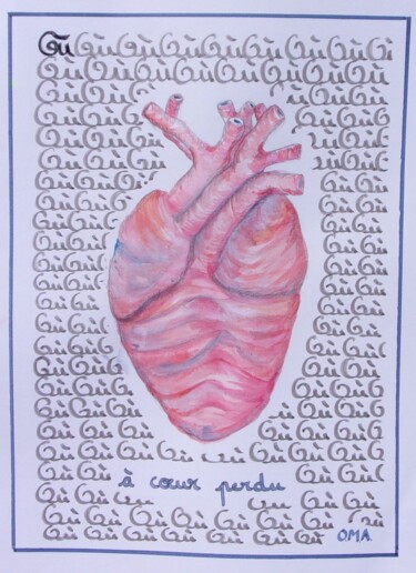 Pintura intitulada "A coeur perdu" por O.M.A., Obras de arte originais, Aquarela
