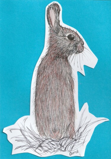 Drawing titled "Lapin de dos" by O.M.A., Original Artwork, Marker