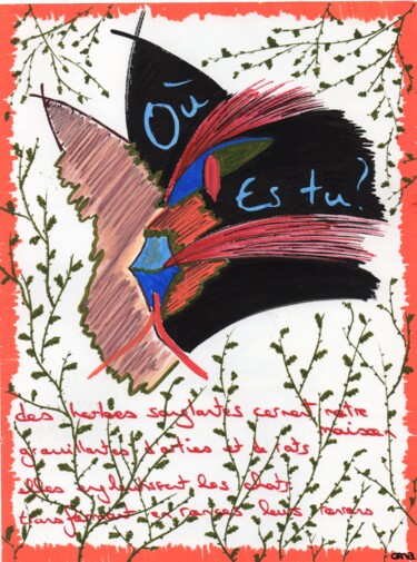 Zeichnungen mit dem Titel "Où es-tu?" von O.M.A., Original-Kunstwerk, Marker