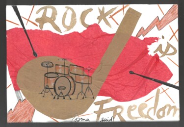 Tekening getiteld "Rock is Freedom" door O.M.A., Origineel Kunstwerk, Potlood