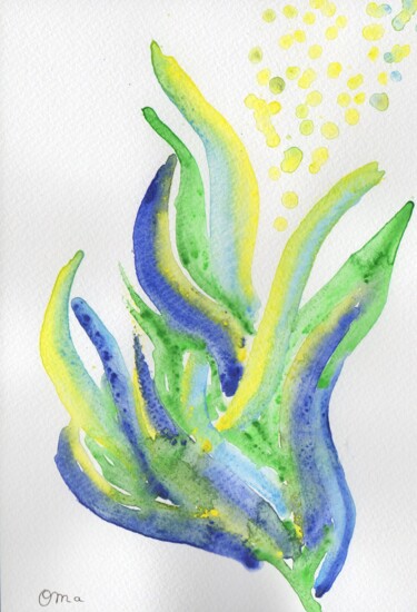Peinture intitulée "Vert Bleu Jaune" par O.M.A., Œuvre d'art originale, Aquarelle