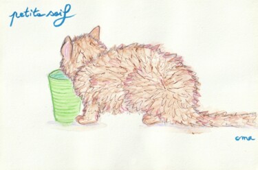 Drawing titled "Petite soif" by O.M.A., Original Artwork, Pencil