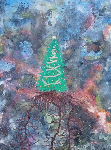 Painting titled "Space Tree 3" by O.M.A., Original Artwork, Acrylic