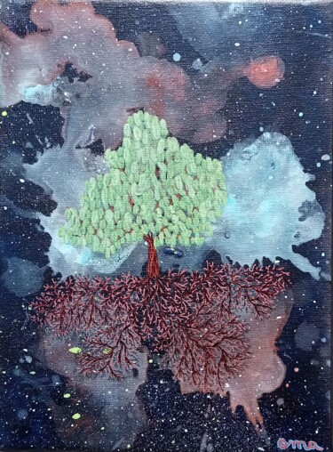 Painting titled "Space Tree 4" by O.M.A., Original Artwork, Acrylic
