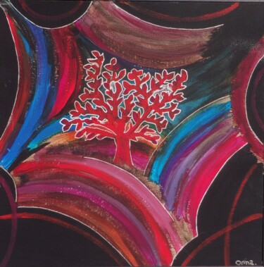 Malerei mit dem Titel "L'arbre rouge" von O.M.A., Original-Kunstwerk, Acryl