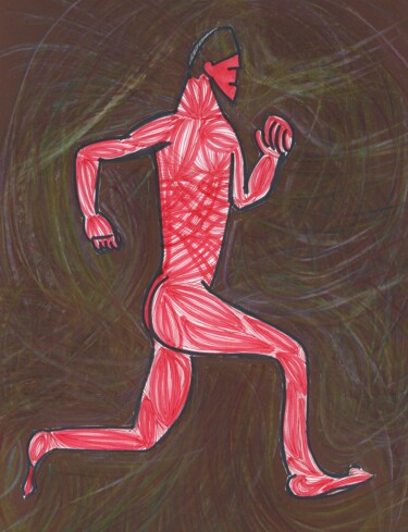 Peinture intitulée "Running Man" par O.M.A., Œuvre d'art originale, Marqueur