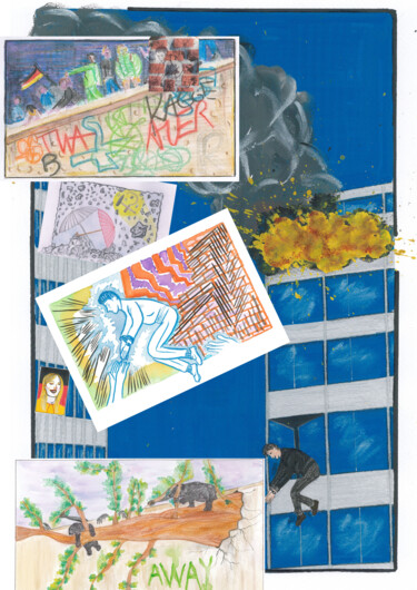 Zeichnungen mit dem Titel "9 11 1989 / 11 09 2…" von O.M.A., Original-Kunstwerk, Marker