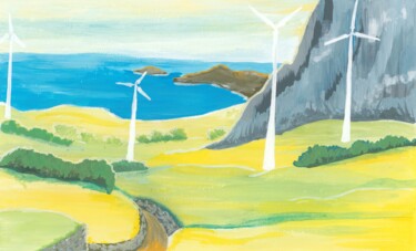 Peinture intitulée "La vallée du vent" par O.M.A., Œuvre d'art originale, Gouache