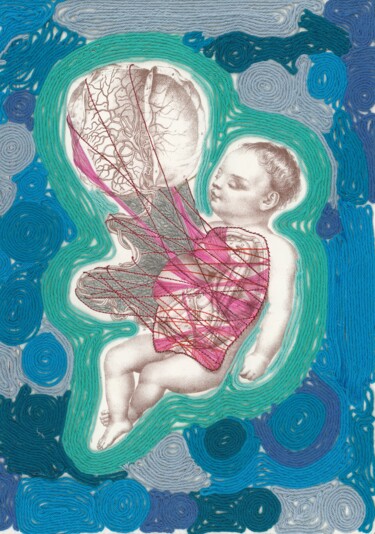 Collages intitulée "Silence (in utero)" par O.M.A., Œuvre d'art originale, Fil