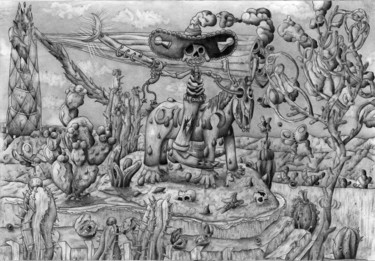 Disegno intitolato "Zappata à la plage" da Orgelf, Opera d'arte originale, Grafite