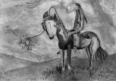 Dessin intitulée "indien chasseur de…" par Orgelf, Œuvre d'art originale, Graphite