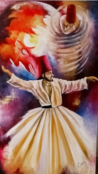 Peinture intitulée "Sufi Dervesh" par Oriental Empyrean - The Art Gallery, Œuvre d'art originale, Huile