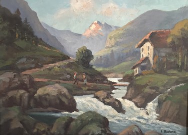 Painting titled "Montagne - Piémont" by Cabinet De Curiosités Artistiques, Original Artwork, Oil Mounted on Cardboard