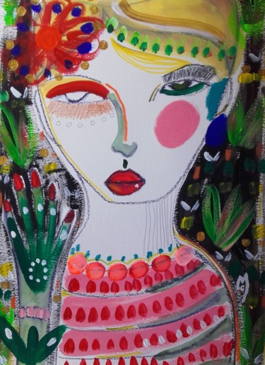 绘画 标题为“Portrait Femme Visa…” 由Céline Marcoz, 原创艺术品, 丙烯