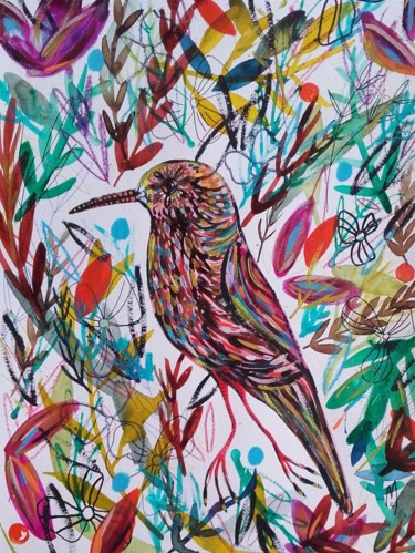Malerei mit dem Titel "Oiseau Aquarelle Bi…" von Céline Marcoz, Original-Kunstwerk, Aquarell