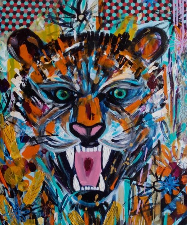 Tigre Tiger Animal Art Peinture intitulée "Tigre Tiger Animal…" par Céline Marcoz, Œuvre d'art originale, Acrylique