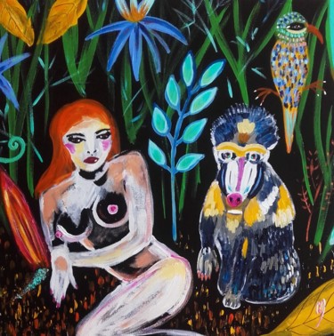 Painting titled "Jungle" by Céline Marcoz, Original Artwork, Acrylic