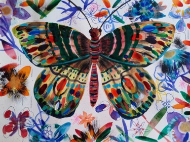 Peinture intitulée "Papillon Butterfly" par Céline Marcoz, Œuvre d'art originale, Aquarelle