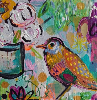 Painting titled "Oiseau Bird" by Céline Marcoz, Original Artwork, Acrylic