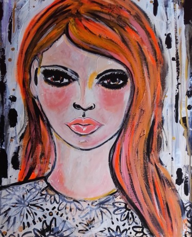 Painting titled "Fille Portrait Girl" by Céline Marcoz, Original Artwork, Acrylic