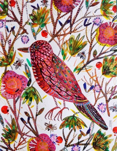 Peinture intitulée "Oiseau Bird" par Céline Marcoz, Œuvre d'art originale, Aquarelle