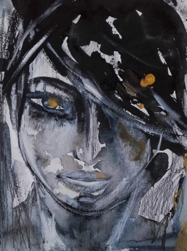Peinture intitulée "Portrait Femme Woman" par Céline Marcoz, Œuvre d'art originale, Aquarelle