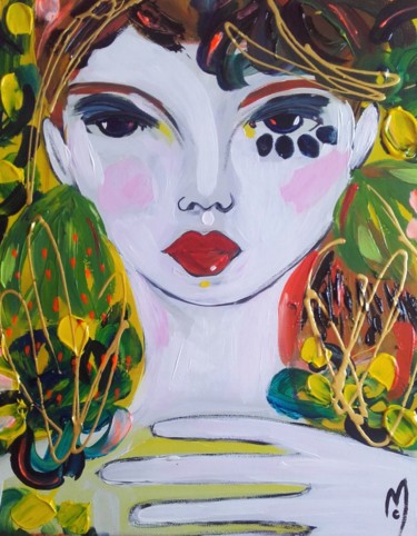 Pittura intitolato "Portrait Fille Girl…" da Céline Marcoz, Opera d'arte originale, Acrilico