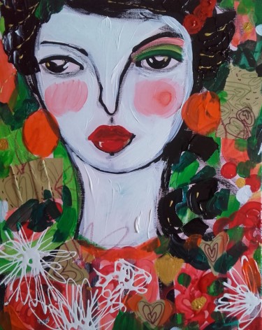 Malerei mit dem Titel "Portrait Femme" von Céline Marcoz, Original-Kunstwerk, Acryl