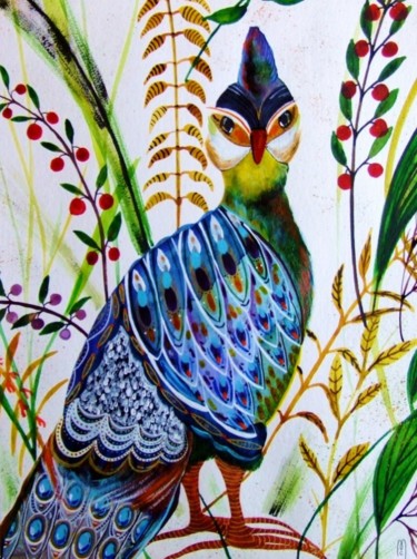 Schilderij getiteld "Oiseau Bird" door Céline Marcoz, Origineel Kunstwerk, Aquarel