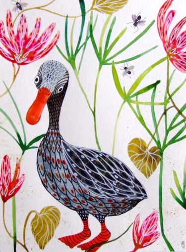 Peinture intitulée "Oiseau Aquarelle Bi…" par Céline Marcoz, Œuvre d'art originale, Aquarelle