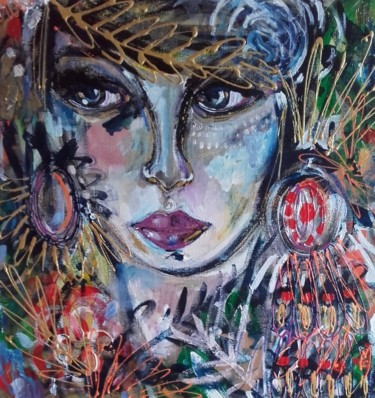 Pittura intitolato "Femme Portrait" da Céline Marcoz, Opera d'arte originale, Acrilico
