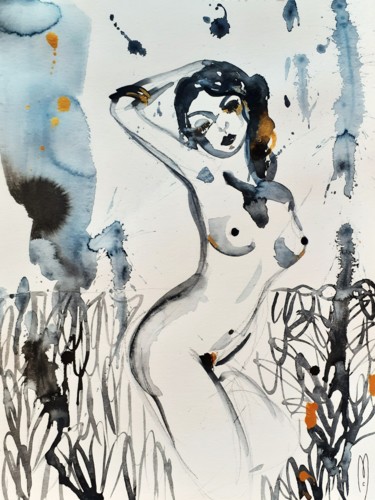Peinture intitulée "Nu Aquarelle Femme" par Céline Marcoz, Œuvre d'art originale, Aquarelle