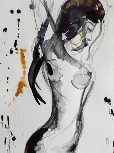 Картина под названием "Sensualité Aquarelle" - Céline Marcoz, Подлинное произведение искусства, Акварель