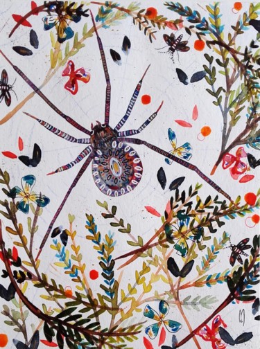 Peinture intitulée "Araignée Aquarelle…" par Céline Marcoz, Œuvre d'art originale, Aquarelle