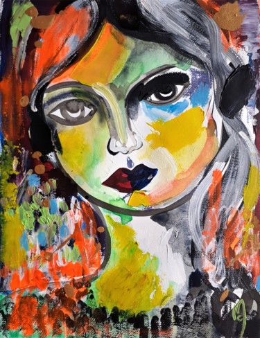Malerei mit dem Titel "Portrait Femme émot…" von Céline Marcoz, Original-Kunstwerk, Acryl