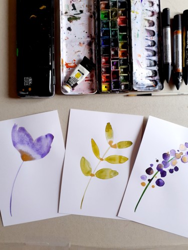 Peinture intitulée "Cartes Aquarelle Na…" par Céline Marcoz, Œuvre d'art originale, Aquarelle