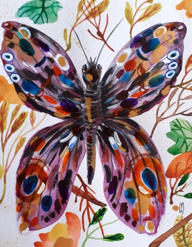 绘画 标题为“Papillon Fleurs Aqu…” 由Céline Marcoz, 原创艺术品, 水彩