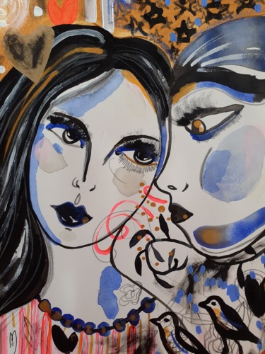 Pittura intitolato "Couple Portraits Vi…" da Céline Marcoz, Opera d'arte originale, Acquarello